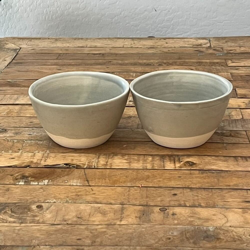Lafayette Avenue Ceramics Two Tone White Gray Bowls 3.5” Handmade Art Pottery